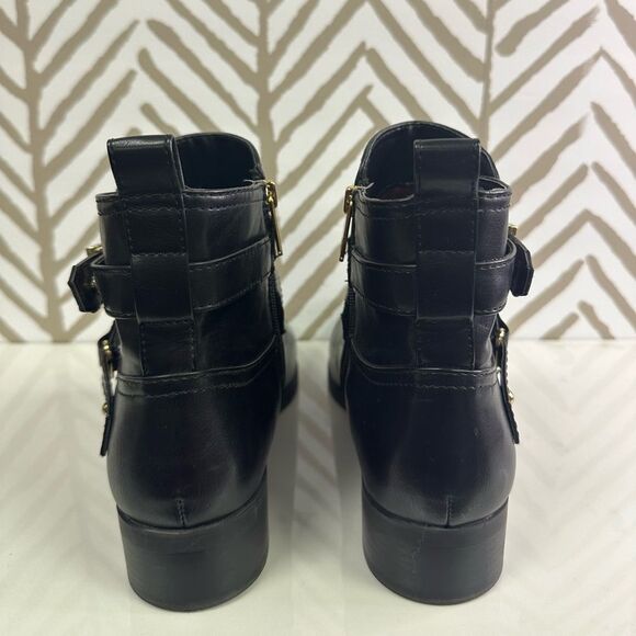 Tommy Hilfiger Black Faux Leather Gold Logo Boots Size 9 - Picture 5 of 9
